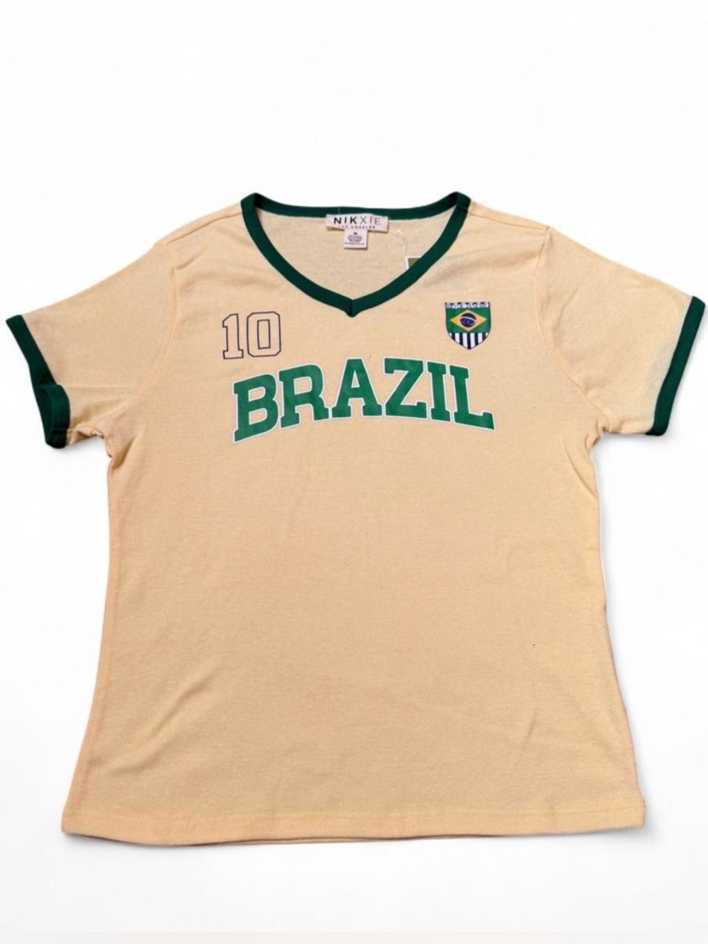 Yellow Brazil Inspired Soccer Graphic Tee Women’s M NWT